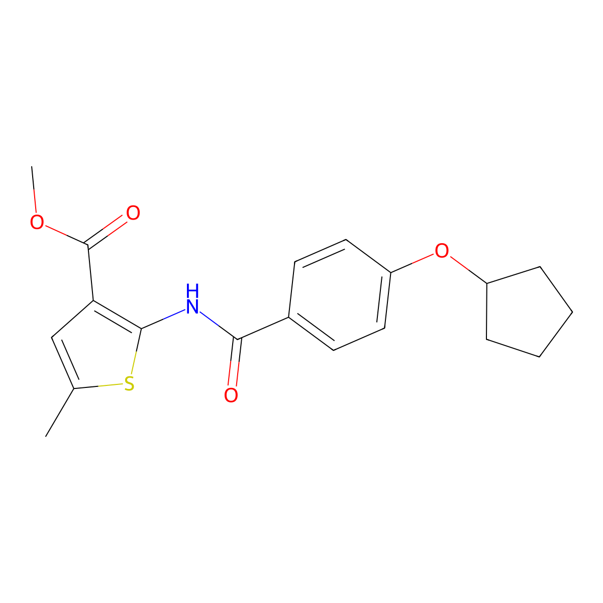 Methyl 2-[(4-cyclopentyloxybenzoyl)amino]-5-methylthiophene-3-carboxylate molecular structure, CAS 438212-54-5