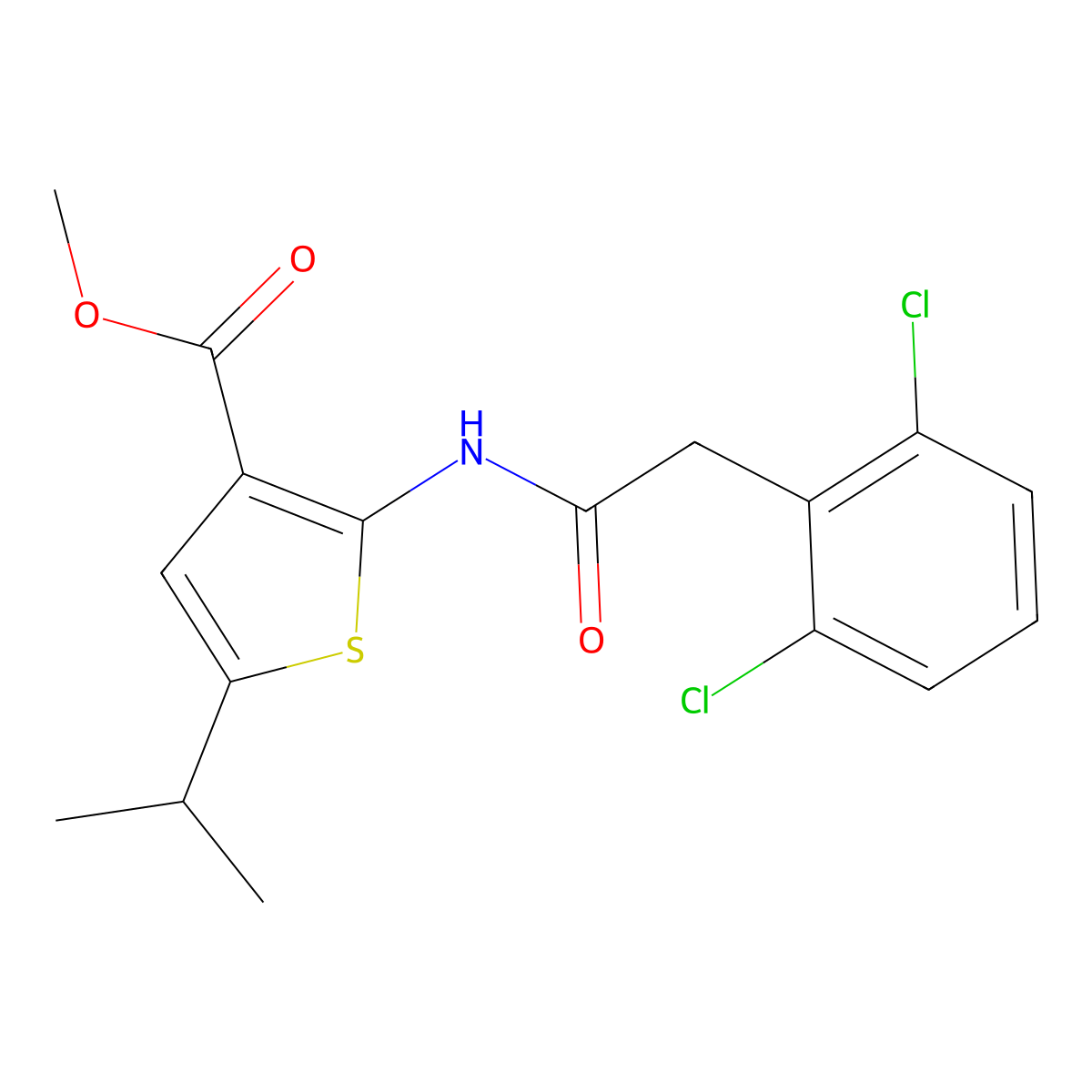 Methyl 2-{[(2,6-dichlorophenyl)acetyl]amino}-5-(propan-2-yl)thiophene-3-carboxylate molecular structure, CAS 438212-74-9