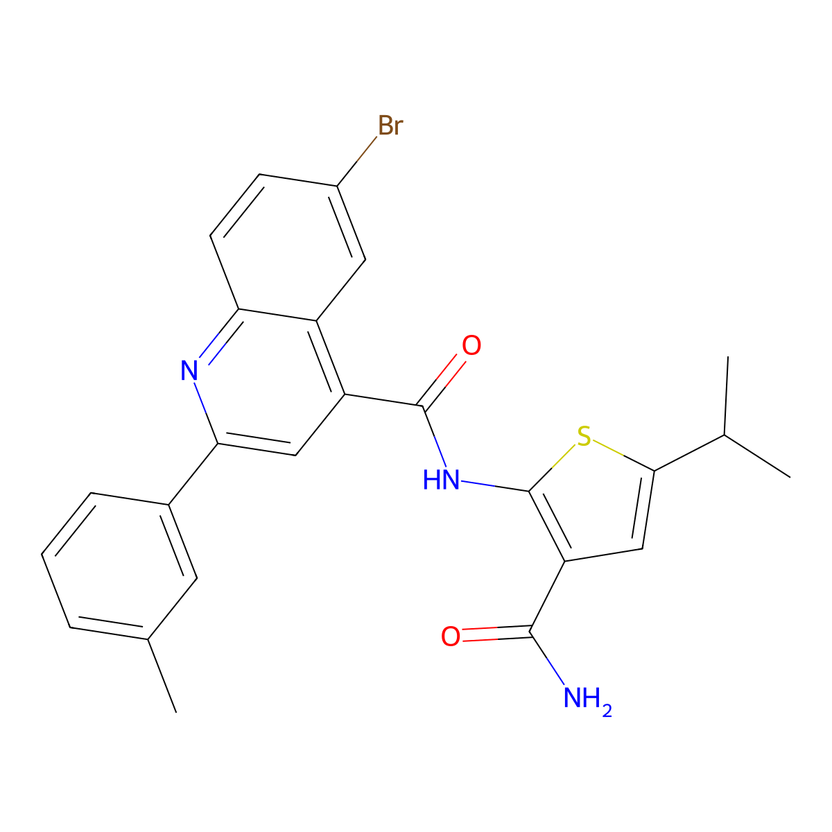 N-[3-(Aminocarbonyl)-5-(1-methylethyl)-2-thienyl]-6-bromo-2-(3-methylphenyl)-4-quinolinecarboxamide molecular structure, CAS 438212-80-7