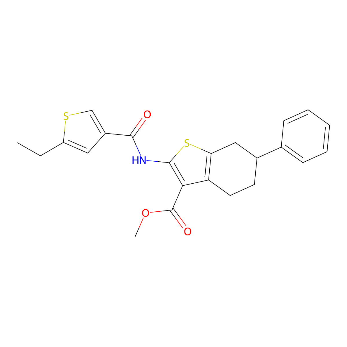 Methyl 2-[(5-ethylthiophene-3-carbonyl)amino]-6-phenyl-4,5,6,7-tetrahydro-1-benzothiophene-3-carboxylate molecular structure, CAS 438212-82-9