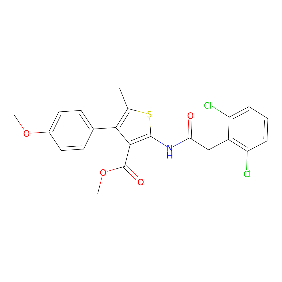 Methyl 2-{[(2,6-dichlorophenyl)acetyl]amino}-4-(4-methoxyphenyl)-5-methyl-3-thiophenecarboxylate molecular structure, CAS 438212-86-3