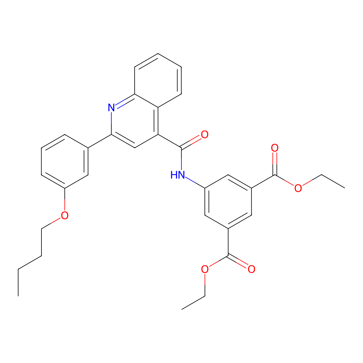 Diethyl 5-({[2-(3-butoxyphenyl)-4-quinolinyl]carbonyl}amino)isophthalate molecular structure, CAS 438212-90-9