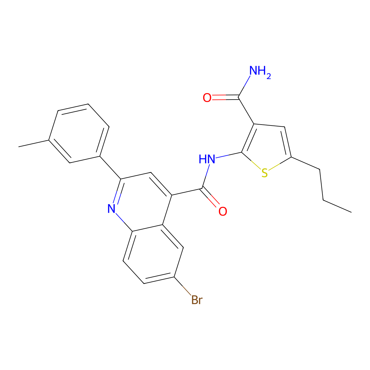 6-bromo-N-(3-carbamoyl-5-propylthiophen-2-yl)-2-(3-methylphenyl)quinoline-4-carboxamide molecular structure, CAS 438212-92-1