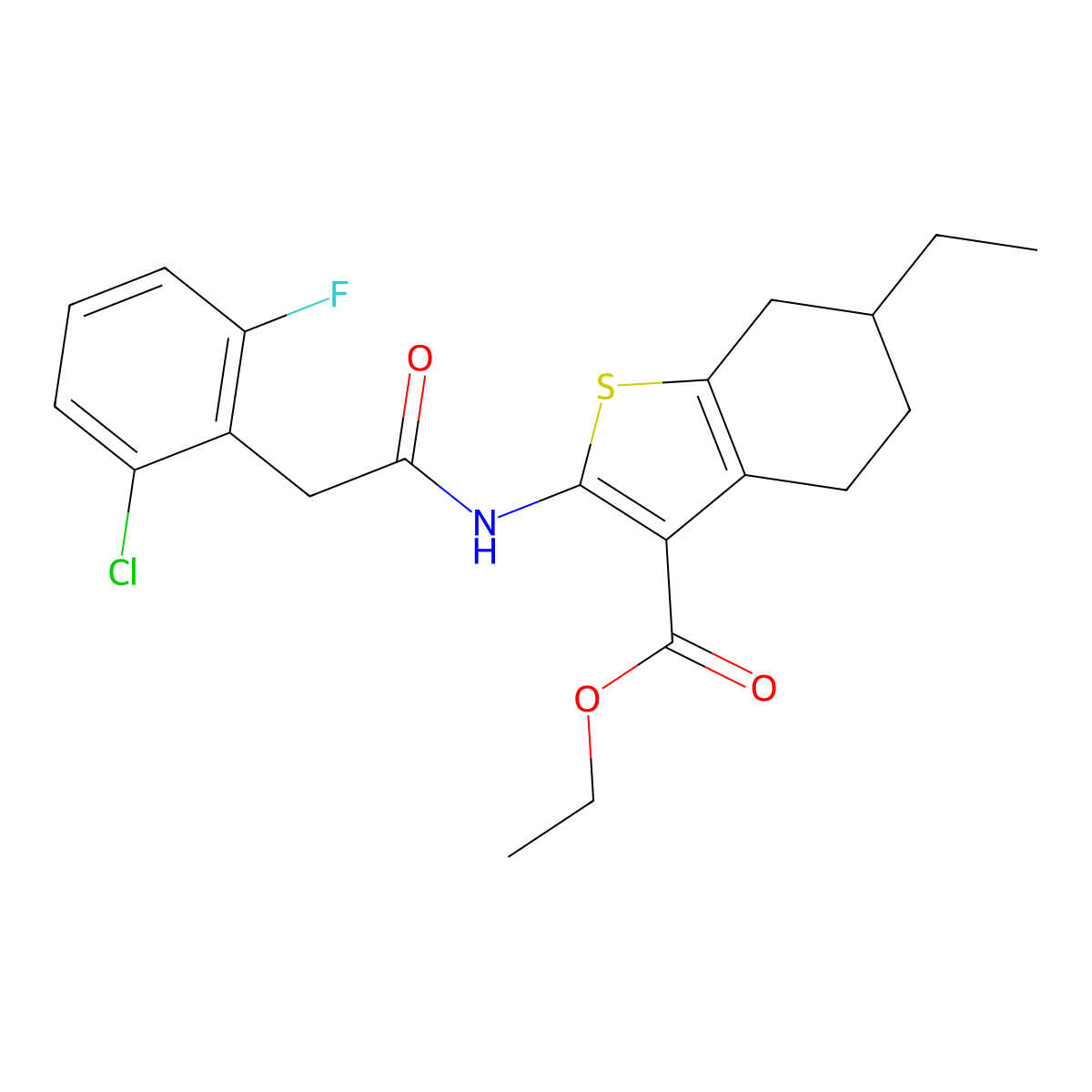 Ethyl 2-{[(2-chloro-6-fluorophenyl)acetyl]amino}-6-ethyl-4,5,6,7-tetrahydro-1-benzothiophene-3-carboxylate molecular structure, CAS 438212-93-2