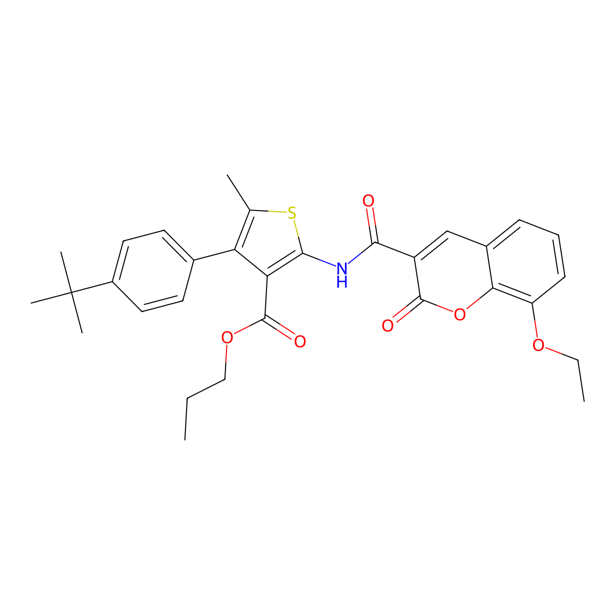 Propyl 4-(4-tert-butylphenyl)-2-[(8-ethoxy-2-oxochromene-3-carbonyl)amino]-5-methylthiophene-3-carboxylate molecular structure, CAS 438212-97-6