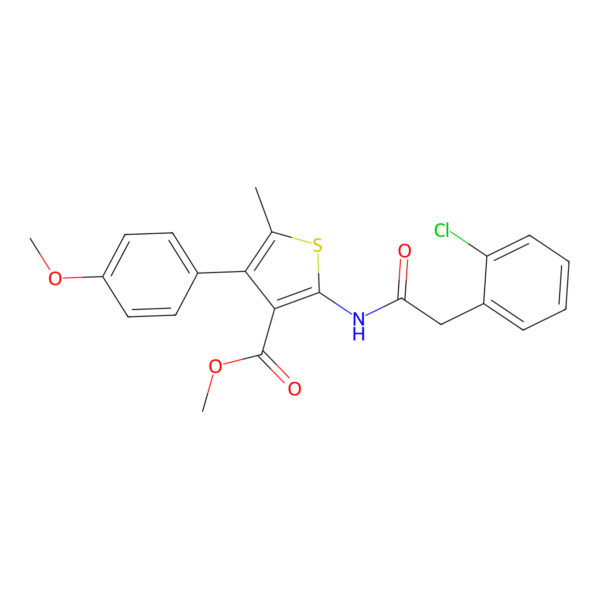Methyl 2-{[(2-chlorophenyl)acetyl]amino}-4-(4-methoxyphenyl)-5-methyl-3-thiophenecarboxylate molecular structure, CAS 438213-12-8