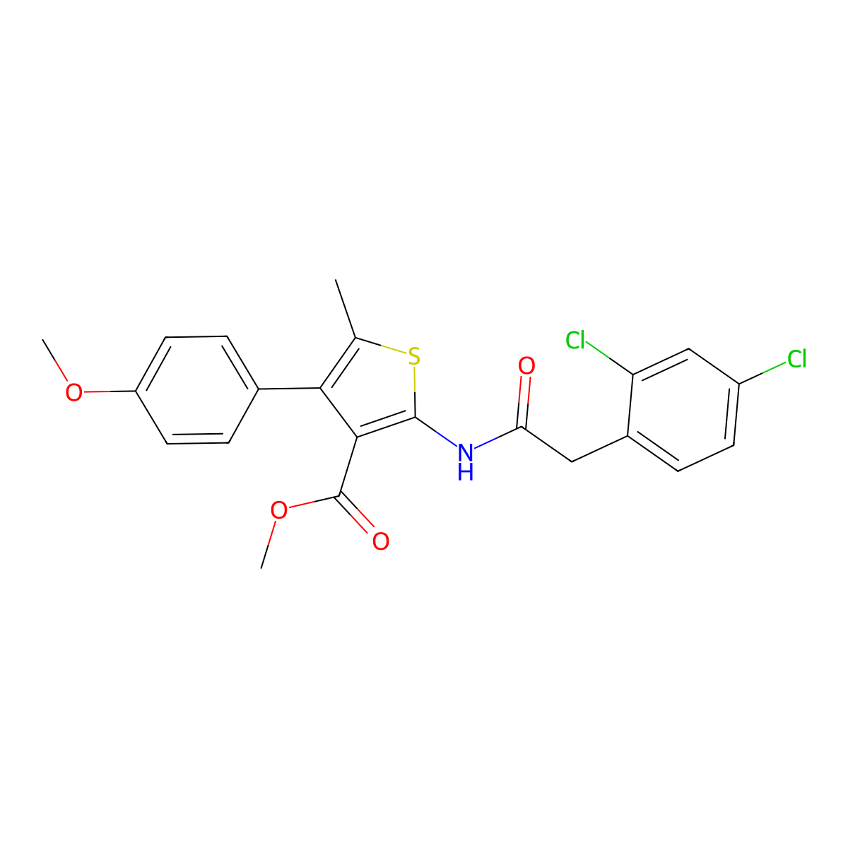 Methyl 2-{[(2,4-dichlorophenyl)acetyl]amino}-4-(4-methoxyphenyl)-5-methyl-3-thiophenecarboxylate molecular structure, CAS 438213-18-4