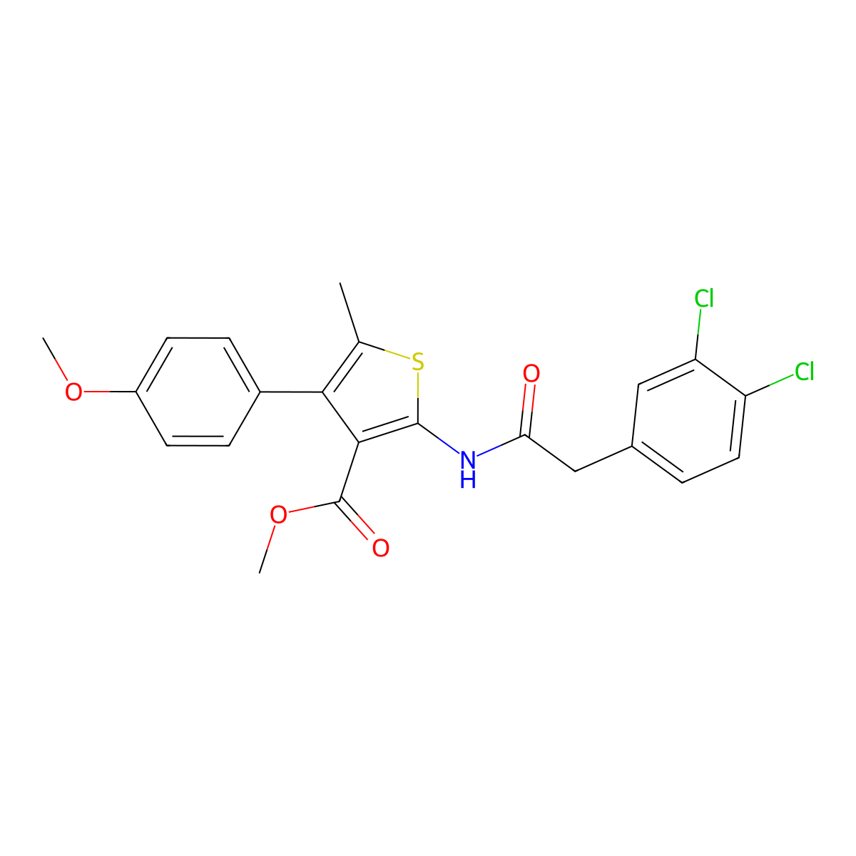 Methyl 2-{[(3,4-dichlorophenyl)acetyl]amino}-4-(4-methoxyphenyl)-5-methyl-3-thiophenecarboxylate molecular structure, CAS 438213-24-2