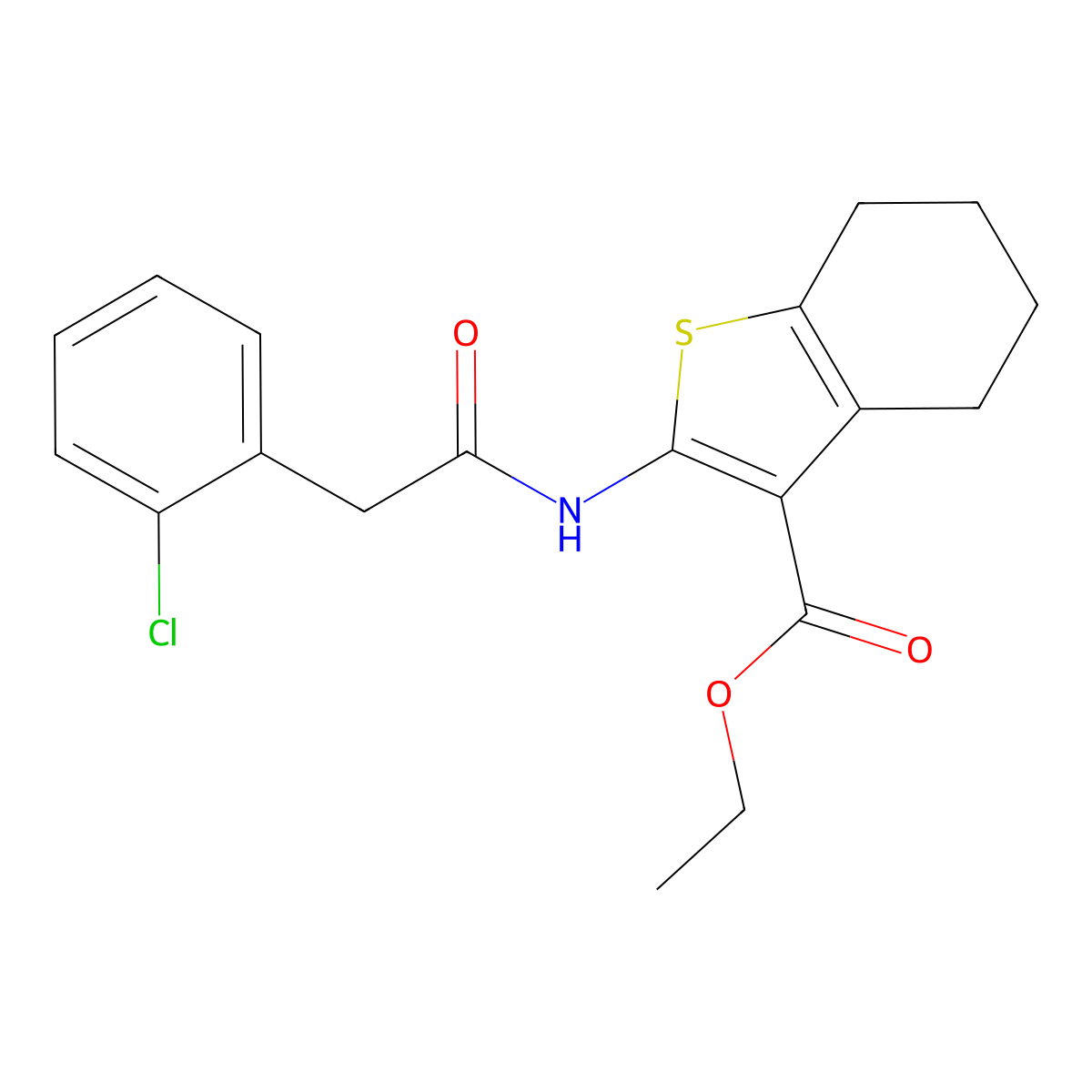 Ethyl 2-{[(2-chlorophenyl)acetyl]amino}-4,5,6,7-tetrahydro-1-benzothiophene-3-carboxylate molecular structure, CAS 438213-25-3