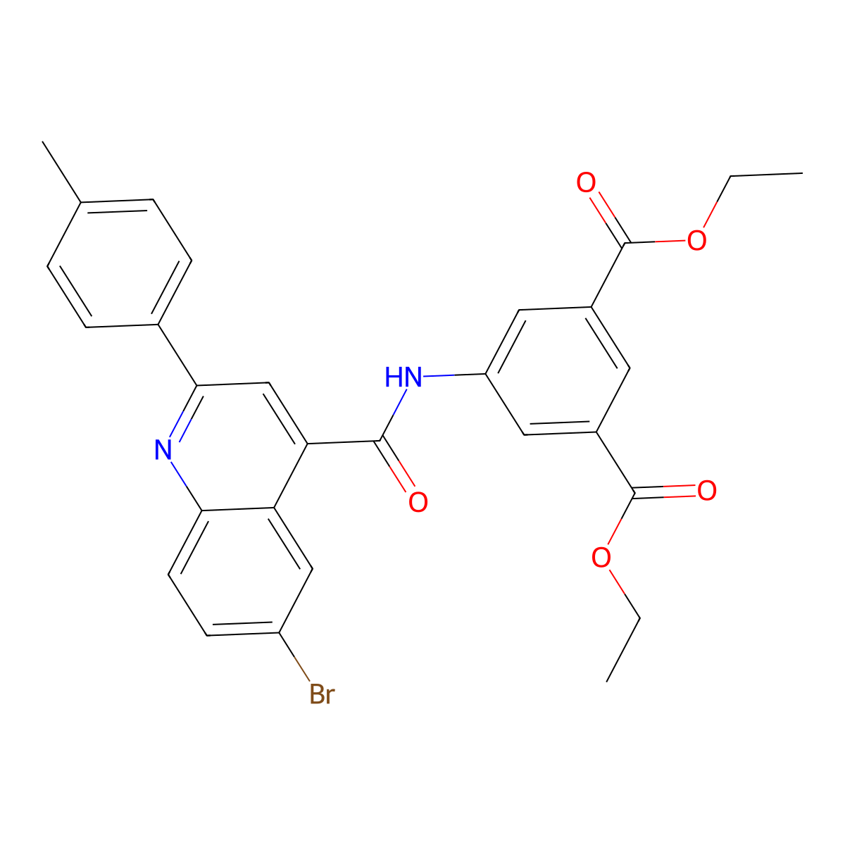 Diethyl 5-({[6-bromo-2-(4-methylphenyl)-4-quinolinyl]carbonyl}amino)isophthalate molecular structure, CAS 438213-29-7
