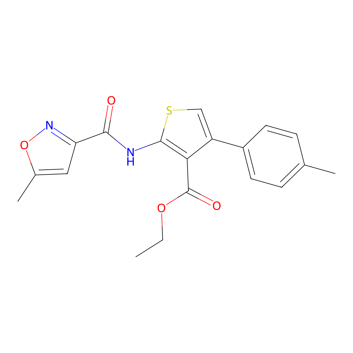 Ethyl 2-{[(5-methyl-3-isoxazolyl)carbonyl]amino}-4-(4-methylphenyl)-3-thiophenecarboxylate molecular structure, CAS 438213-31-1