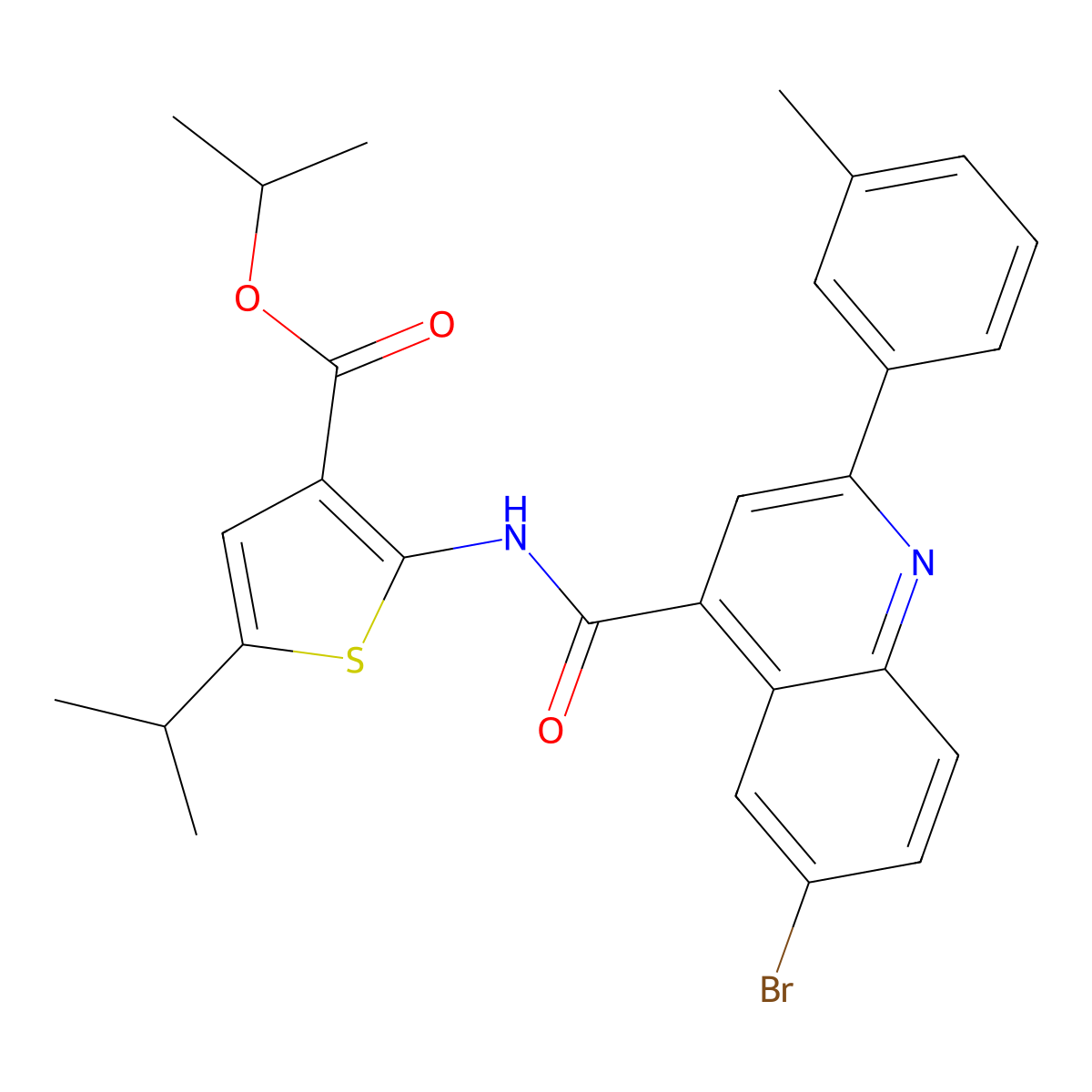 Isopropyl 2-({[6-bromo-2-(3-methylphenyl)-4-quinolinyl]carbonyl}amino)-5-isopropyl-3-thiophenecarboxylate molecular structure, CAS 438213-42-4