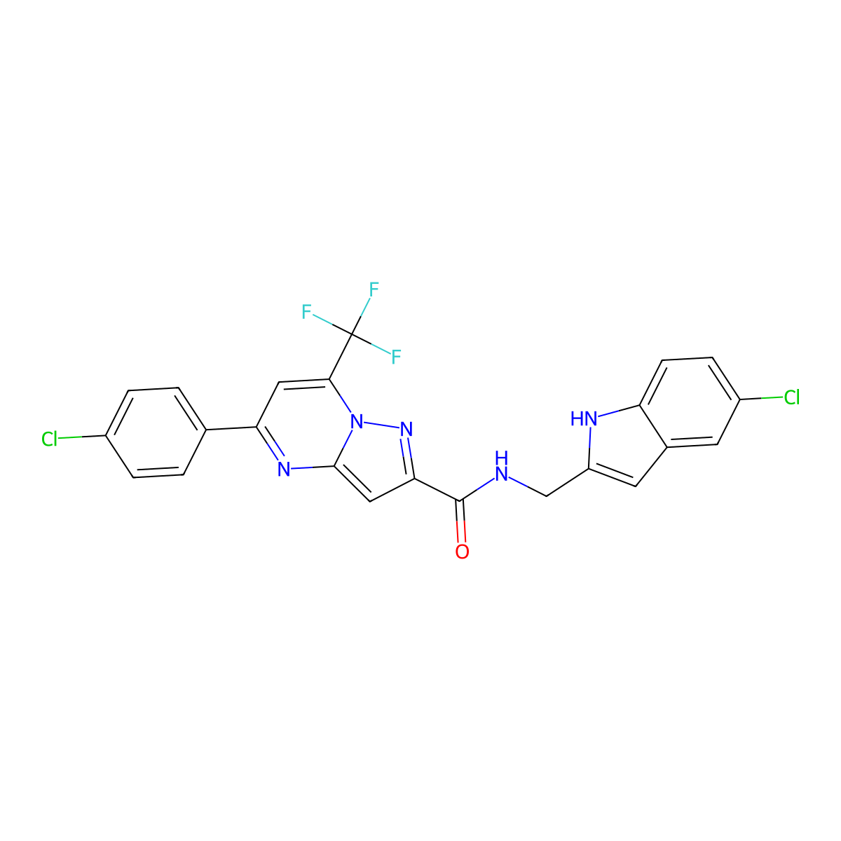 N-[(5-chloro-1H-indol-2-yl)methyl]-5-(4-chlorophenyl)-7-(trifluoromethyl)pyrazolo[1,5-a]pyrimidine-2-carboxamide molecular structure, CAS 438213-57-1