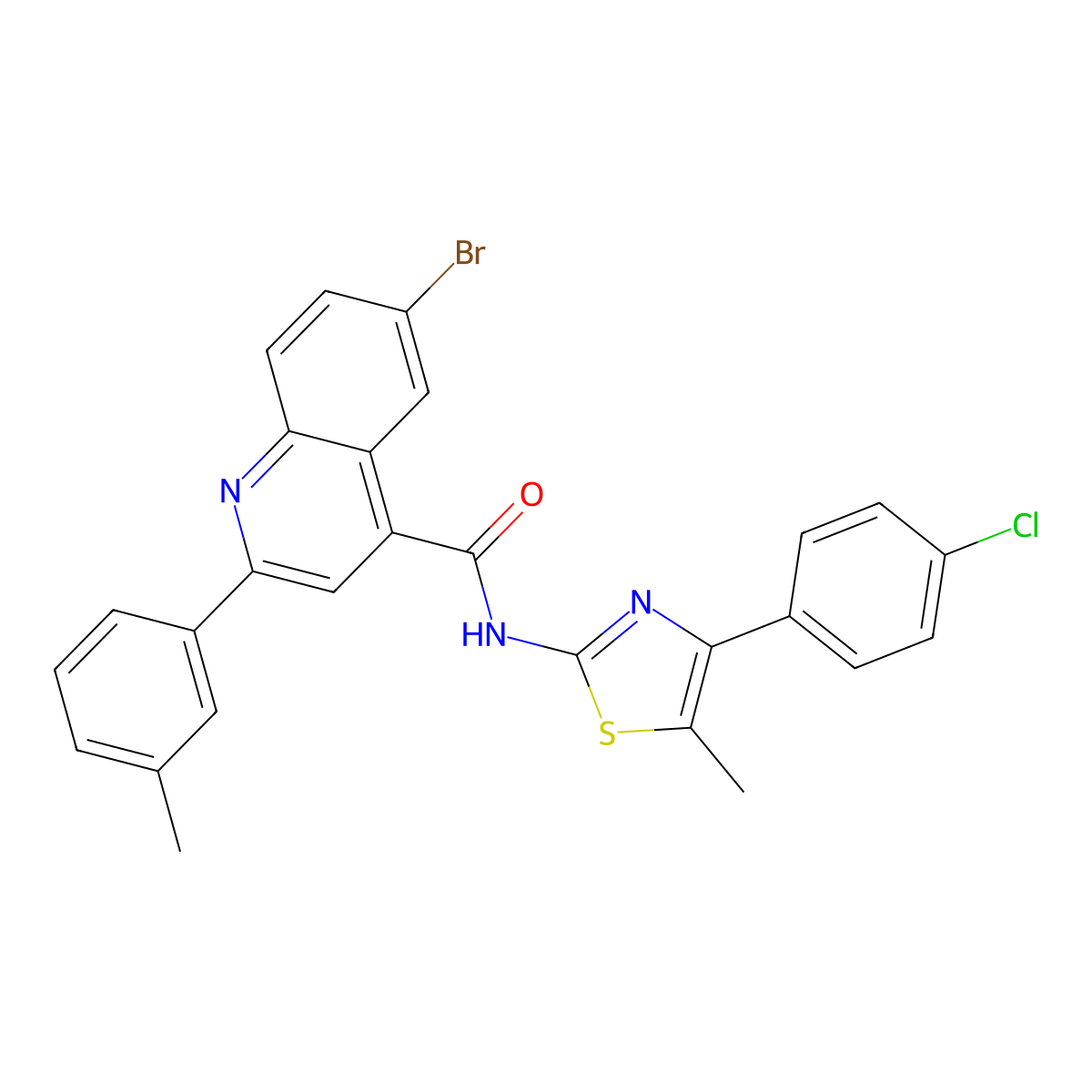 6-bromo-N-[4-(4-chlorophenyl)-5-methyl-1,3-thiazol-2-yl]-2-(3-methylphenyl)quinoline-4-carboxamide molecular structure, CAS 438213-59-3