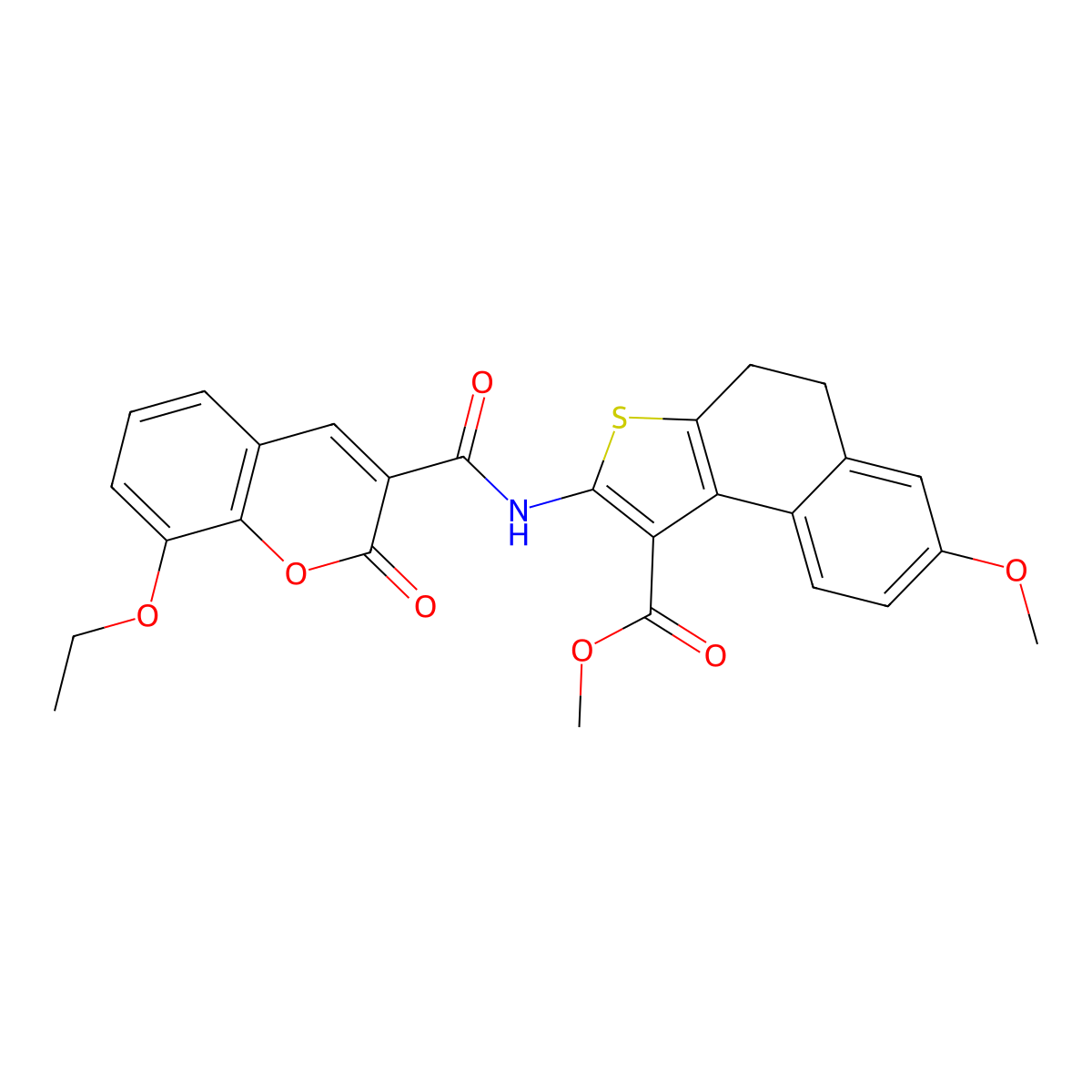 methyl 2-{[(8-ethoxy-2-oxo-2H-chromen-3-yl)carbonyl]amino}-7-methoxy-4,5-dihydronaphtho[2,1-b]thiophene-1-carboxylate molecular structure, CAS 438213-66-2