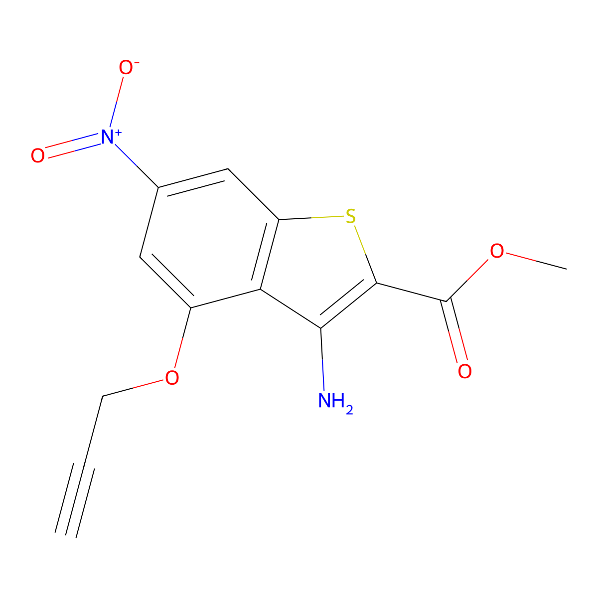 Methyl 3-amino-6-nitro-4-prop-2-ynoxy-1-benzothiophene-2-carboxylate molecular structure, CAS 438213-67-3