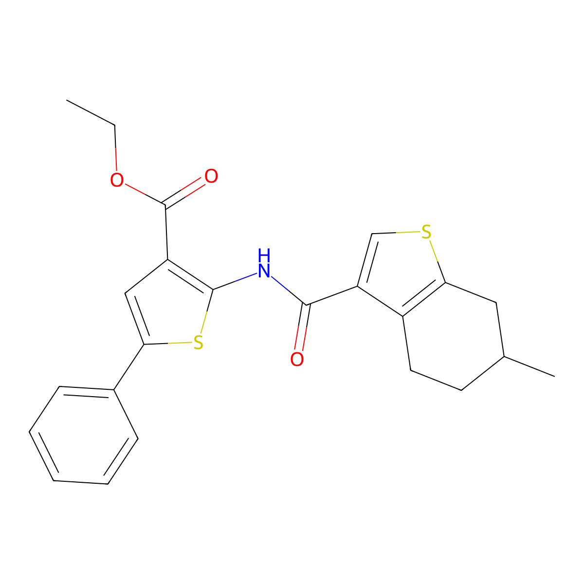 Ethyl 2-[(6-methyl-4,5,6,7-tetrahydro-1-benzothiophene-3-carbonyl)amino]-5-phenylthiophene-3-carboxylate molecular structure, CAS 438213-73-1