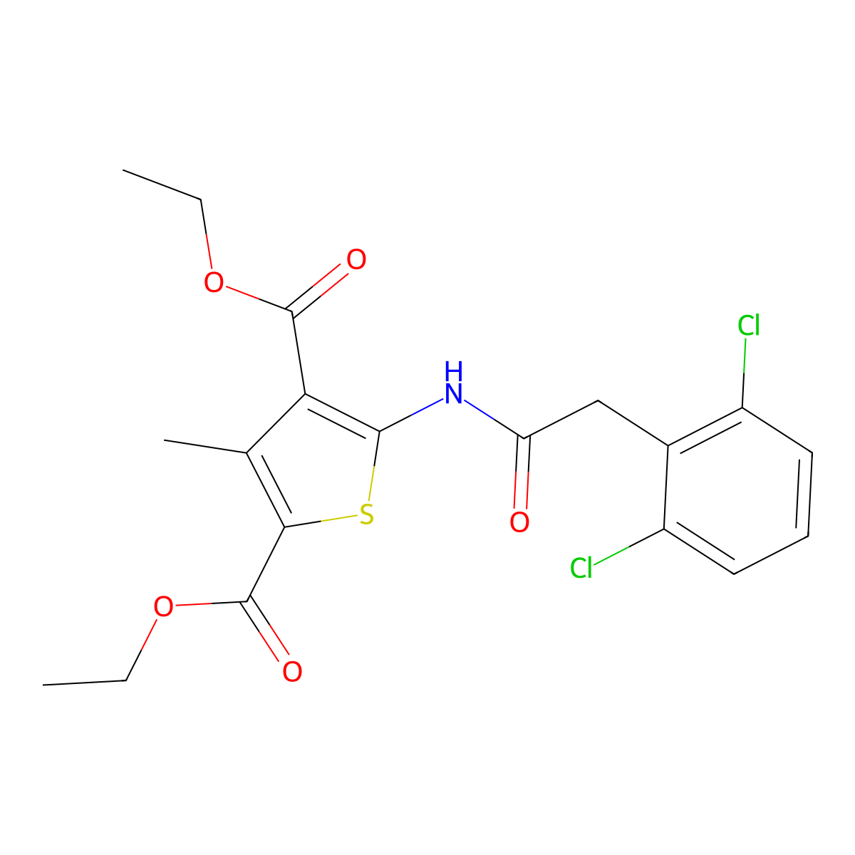 Diethyl 5-{[(2,6-dichlorophenyl)acetyl]amino}-3-methyl-2,4-thiophenedicarboxylate molecular structure, CAS 438213-81-1