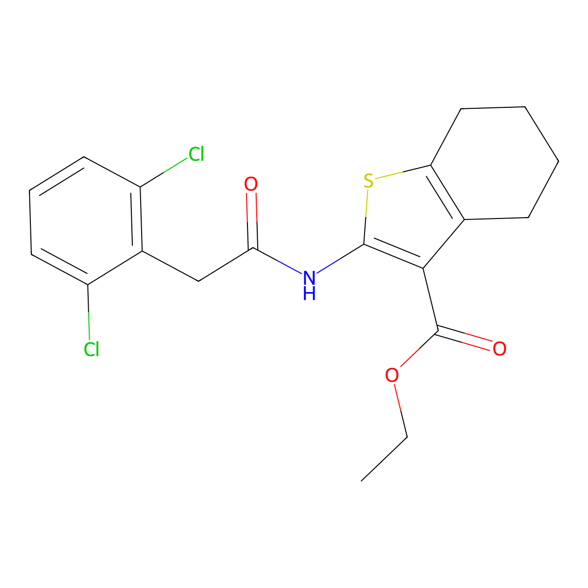Ethyl 2-{[(2,6-dichlorophenyl)acetyl]amino}-4,5,6,7-tetrahydro-1-benzothiophene-3-carboxylate molecular structure, CAS 438213-85-5