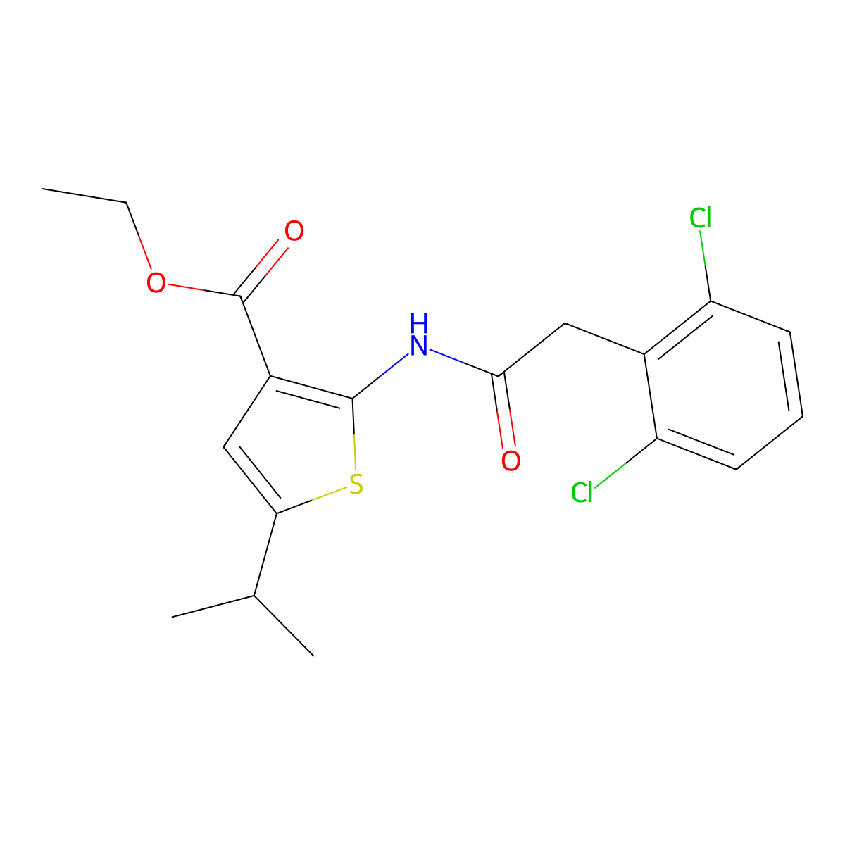 Ethyl 2-{[(2,6-dichlorophenyl)acetyl]amino}-5-isopropyl-3-thiophenecarboxylate molecular structure, CAS 438213-87-7