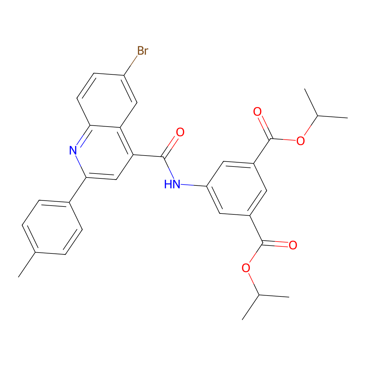 Diisopropyl 5-({[6-bromo-2-(4-methylphenyl)-4-quinolinyl]carbonyl}amino)isophthalate molecular structure, CAS 438213-90-2
