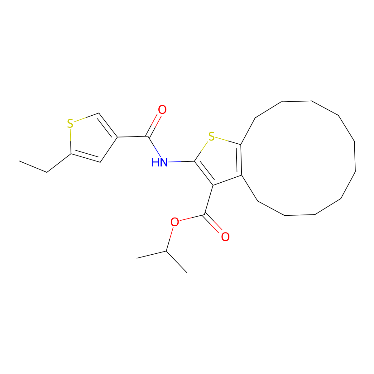 Isopropyl 2-{[(5-ethyl-3-thienyl)carbonyl]amino}-4,5,6,7,8,9,10,11,12,13-decahydrocyclododeca[b]thiophene-3-carboxylate molecular structure, CAS 438213-92-4