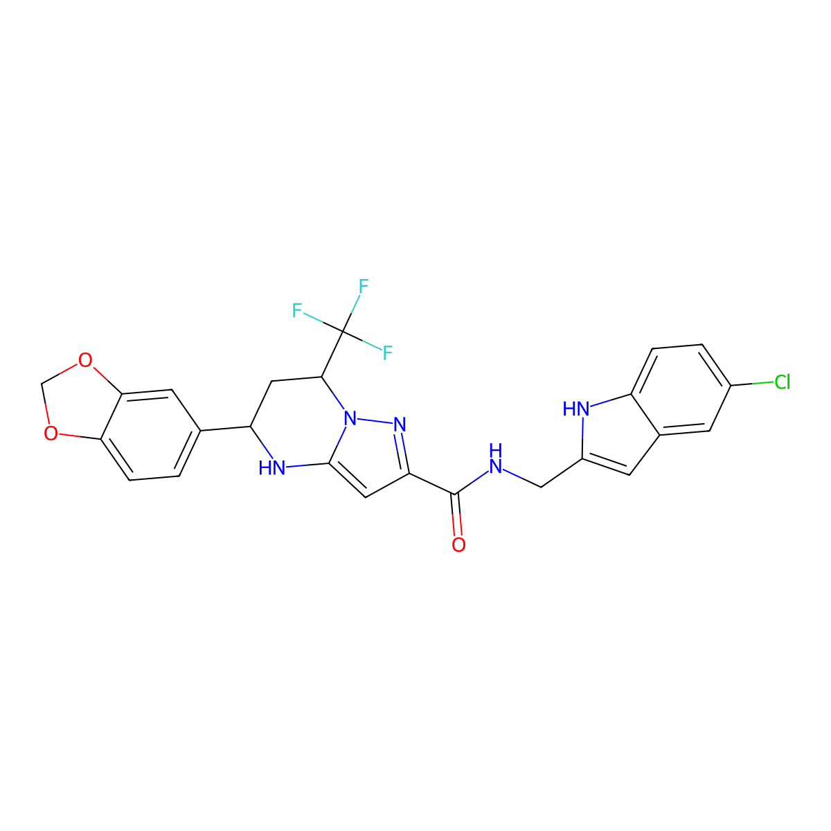 5-(1,3-benzodioxol-5-yl)-N-[(5-chloro-1H-indol-2-yl)methyl]-7-(trifluoromethyl)-4,5,6,7-tetrahydropyrazolo[1,5-a]pyrimidine-2-carboxamide molecular structure, CAS 438214-02-9