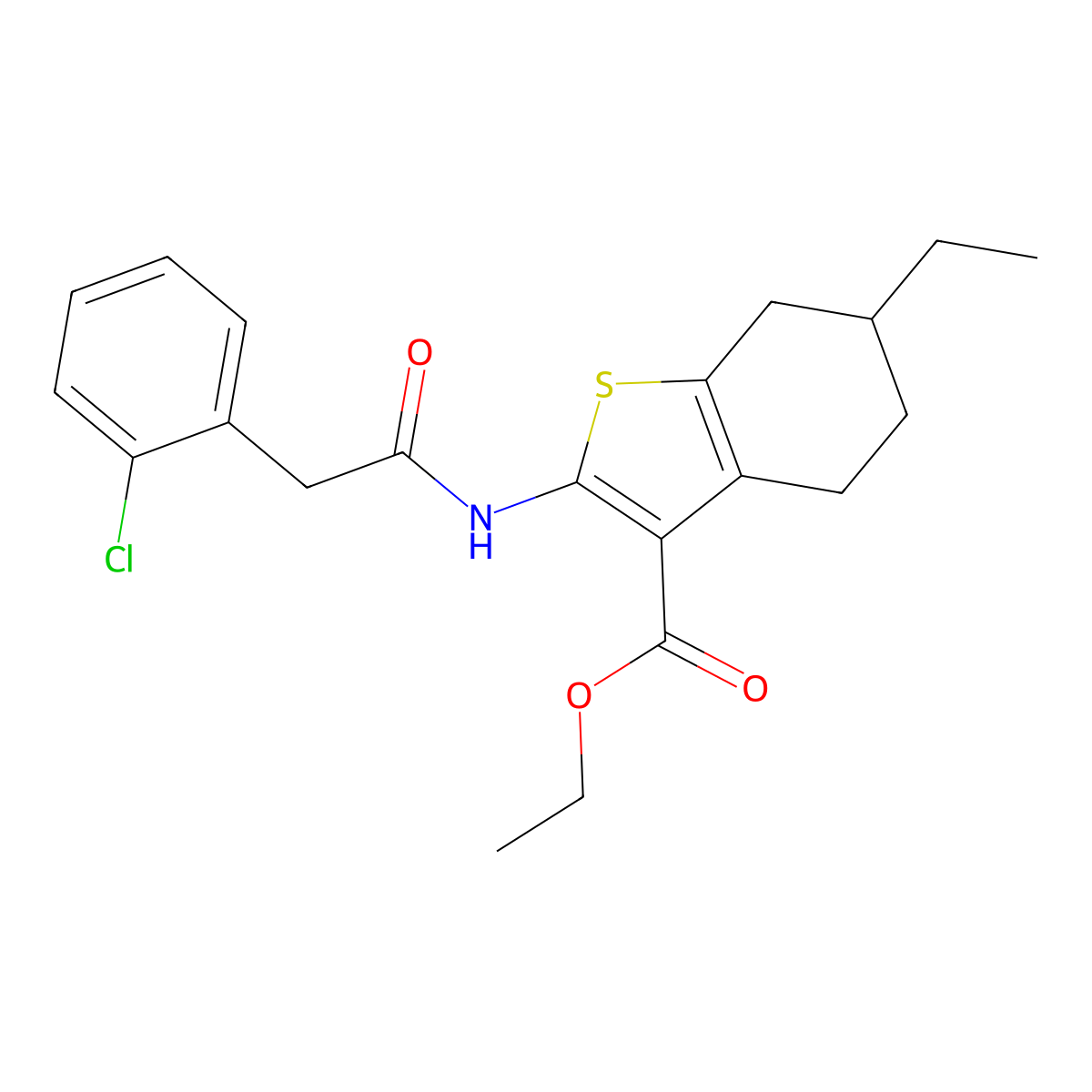 Ethyl 2-{[(2-chlorophenyl)acetyl]amino}-6-ethyl-4,5,6,7-tetrahydro-1-benzothiophene-3-carboxylate molecular structure, CAS 438214-10-9