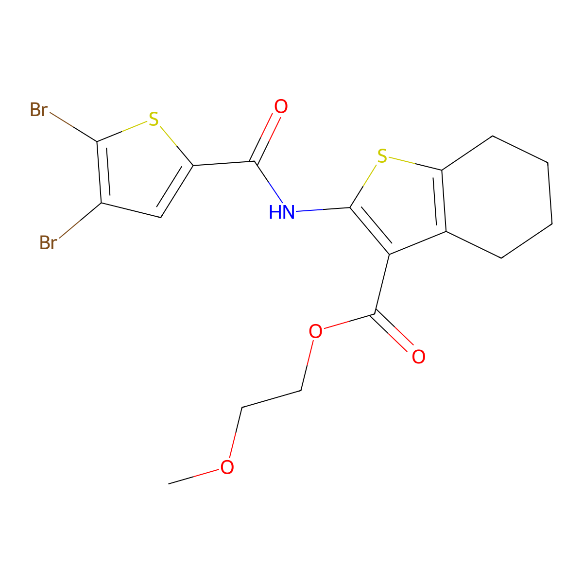 2-Methoxyethyl 2-[(4,5-dibromothiophene-2-carbonyl)amino]-4,5,6,7-tetrahydro-1-benzothiophene-3-carboxylate molecular structure, CAS 438214-17-6