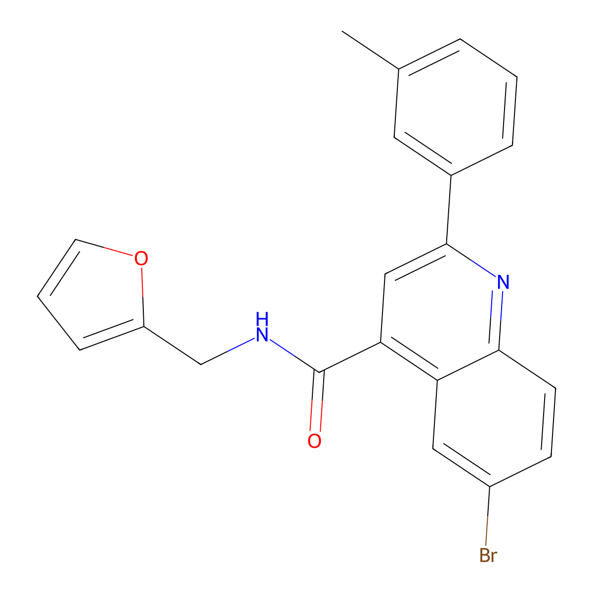 6-Bromo-N-(2-furanylmethyl)-2-(3-methylphenyl)-4-quinolinecarboxamide molecular structure, CAS 438214-20-1