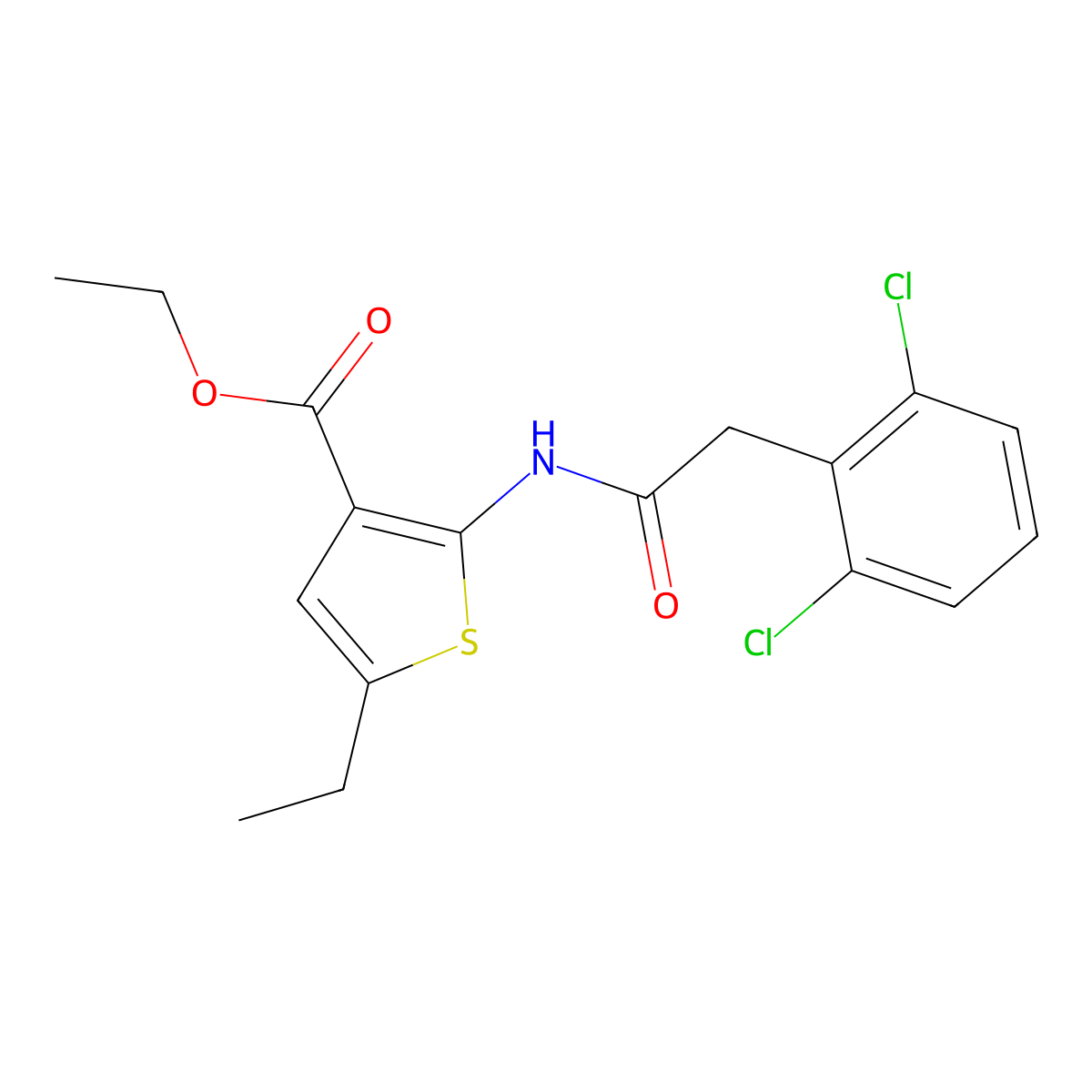 Ethyl 2-{[(2,6-dichlorophenyl)acetyl]amino}-5-ethyl-3-thiophenecarboxylate molecular structure, CAS 438214-23-4