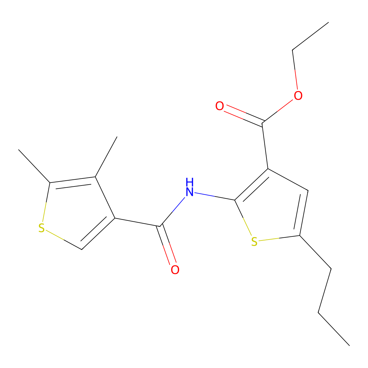 Ethyl 2-[(4,5-dimethylthiophene-3-carbonyl)amino]-5-propylthiophene-3-carboxylate molecular structure, CAS 438214-30-3