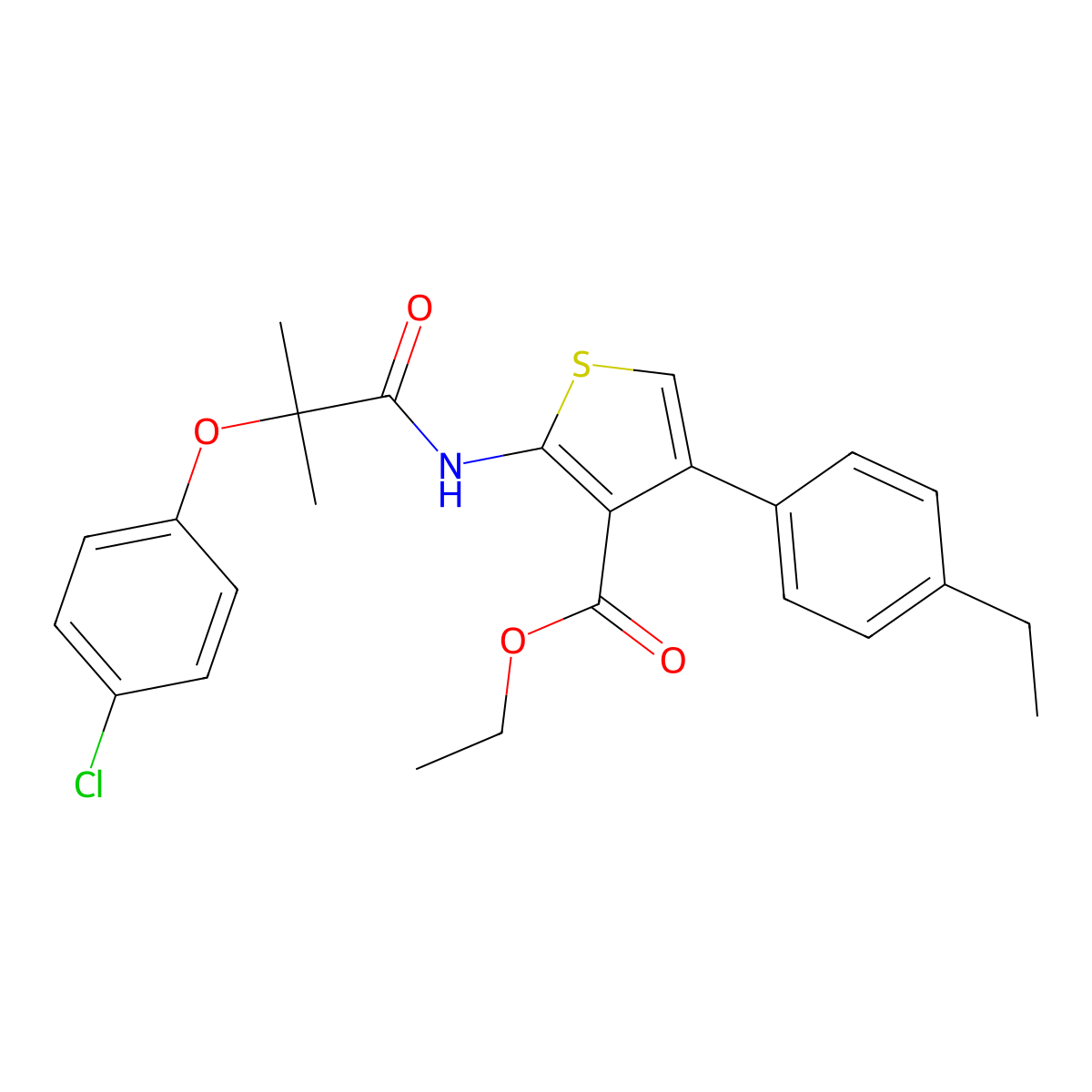 Ethyl 2-[[2-(4-chlorophenoxy)-2-methylpropanoyl]amino]-4-(4-ethylphenyl)thiophene-3-carboxylate molecular structure, CAS 438214-32-5