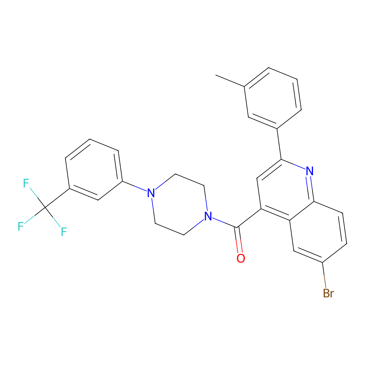 [6-Bromo-2-(3-methylphenyl)quinolin-4-yl]-[4-[3-(trifluoromethyl)phenyl]piperazin-1-yl]methanone molecular structure, CAS 438214-34-7