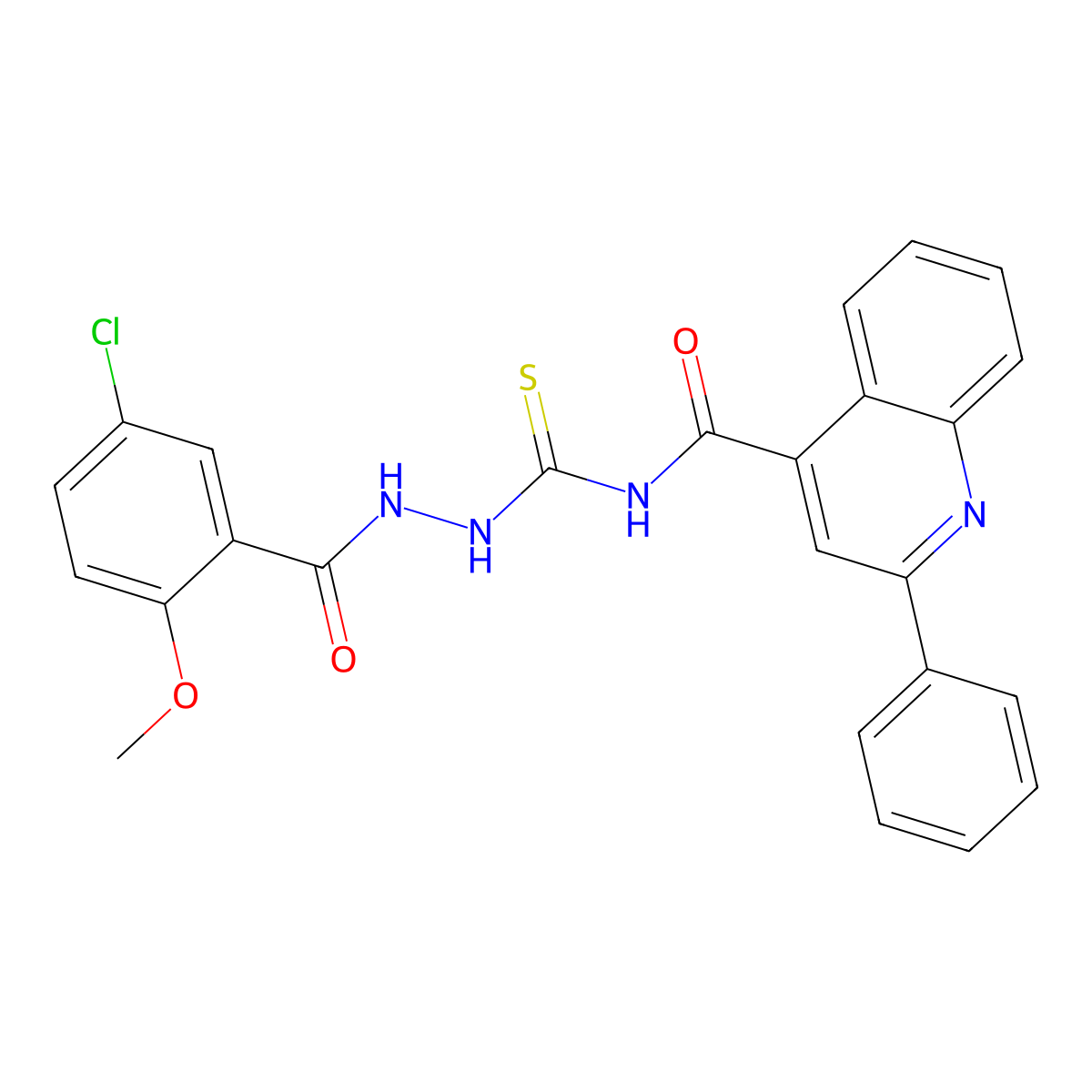 N-{[2-(5-chloro-2-methoxybenzoyl)hydrazino]carbothioyl}-2-phenyl-4-quinolinecarboxamide molecular structure, CAS 438214-35-8