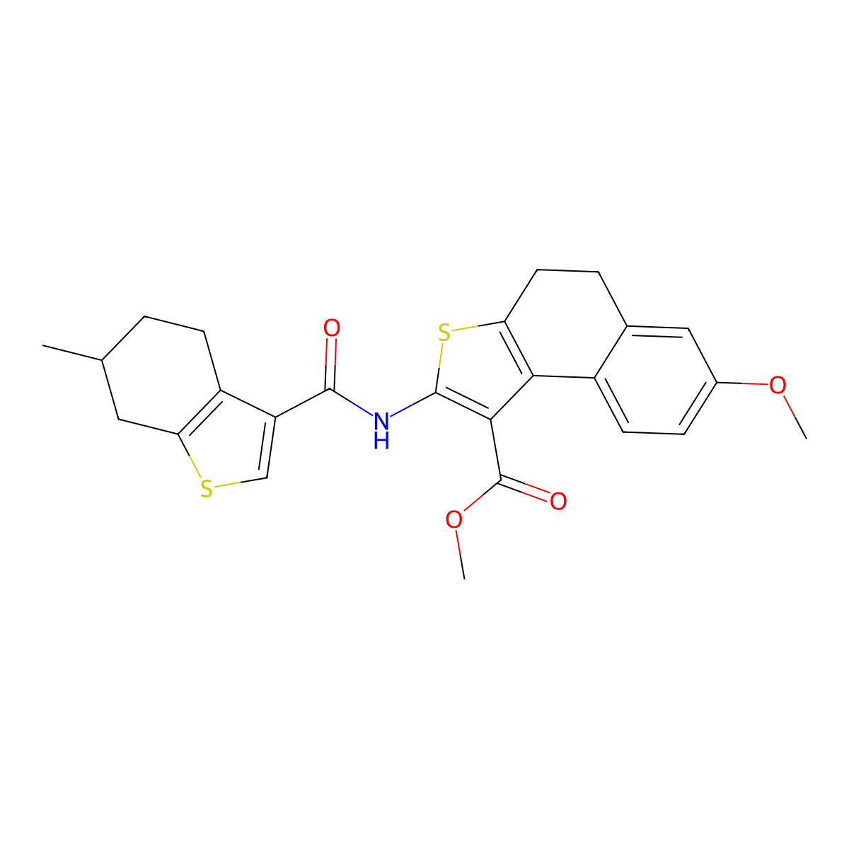 Methyl 7-methoxy-2-[(6-methyl-4,5,6,7-tetrahydro-1-benzothiophene-3-carbonyl)amino]-4,5-dihydrobenzo[e][1]benzothiole-1-carboxylate molecular structure, CAS 438214-36-9