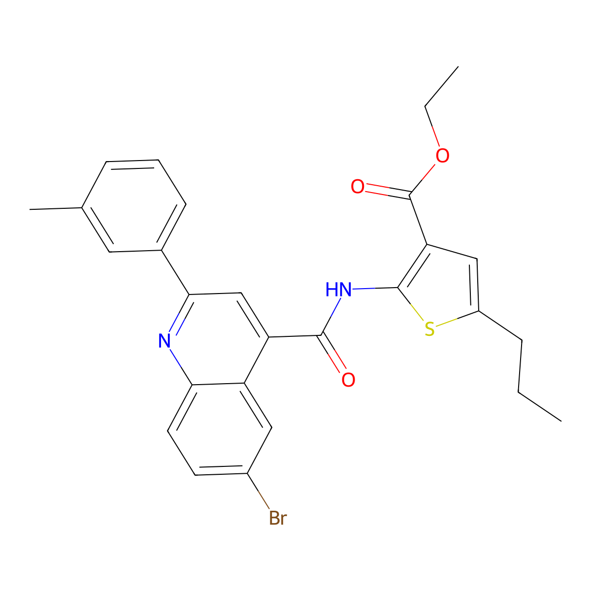 Ethyl 2-[[6-bromo-2-(3-methylphenyl)quinoline-4-carbonyl]amino]-5-propylthiophene-3-carboxylate molecular structure, CAS 438214-39-2