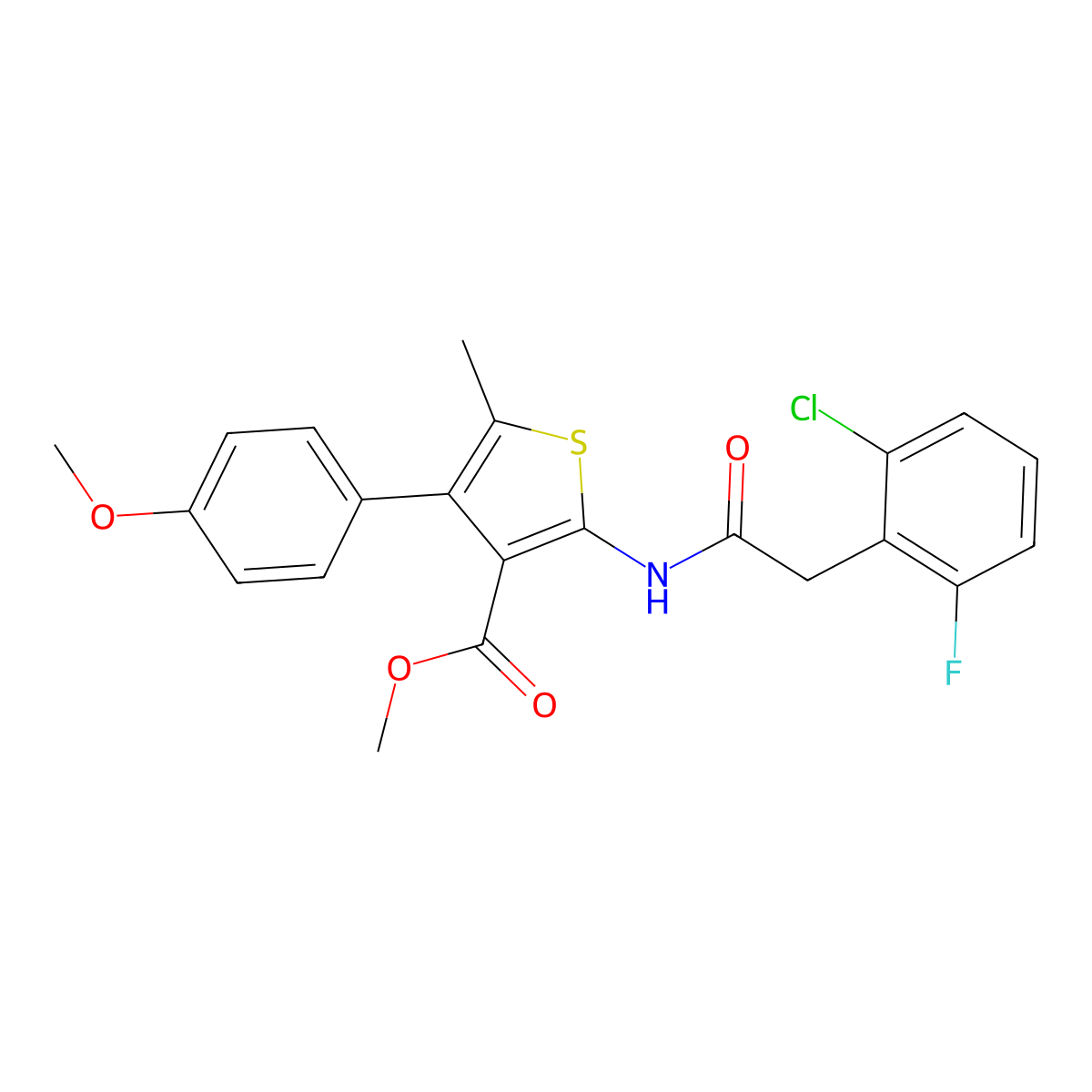 Methyl 2-{[(2-chloro-6-fluorophenyl)acetyl]amino}-4-(4-methoxyphenyl)-5-methyl-3-thiophenecarboxylate molecular structure, CAS 438214-41-6