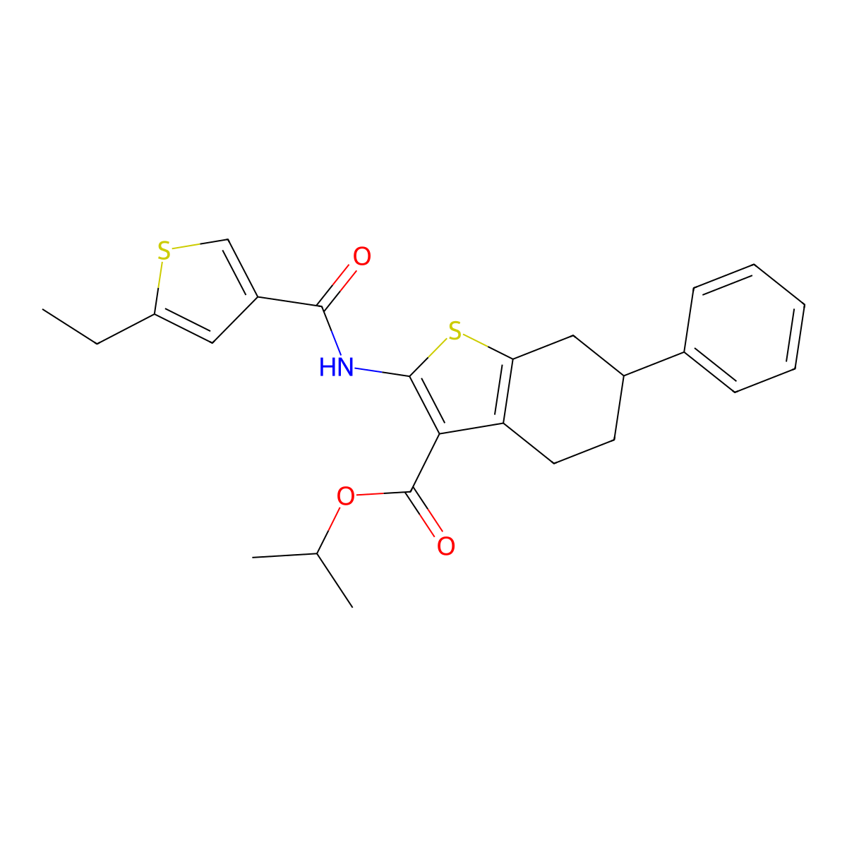 Isopropyl 2-{[(5-ethyl-3-thienyl)carbonyl]amino}-6-phenyl-4,5,6,7-tetrahydro-1-benzothiophene-3-carboxylate molecular structure, CAS 438214-69-8