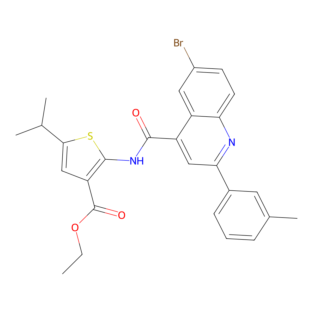 Ethyl 2-({[6-bromo-2-(3-methylphenyl)-4-quinolinyl]carbonyl}amino)-5-isopropyl-3-thiophenecarboxylate molecular structure, CAS 438214-74-5