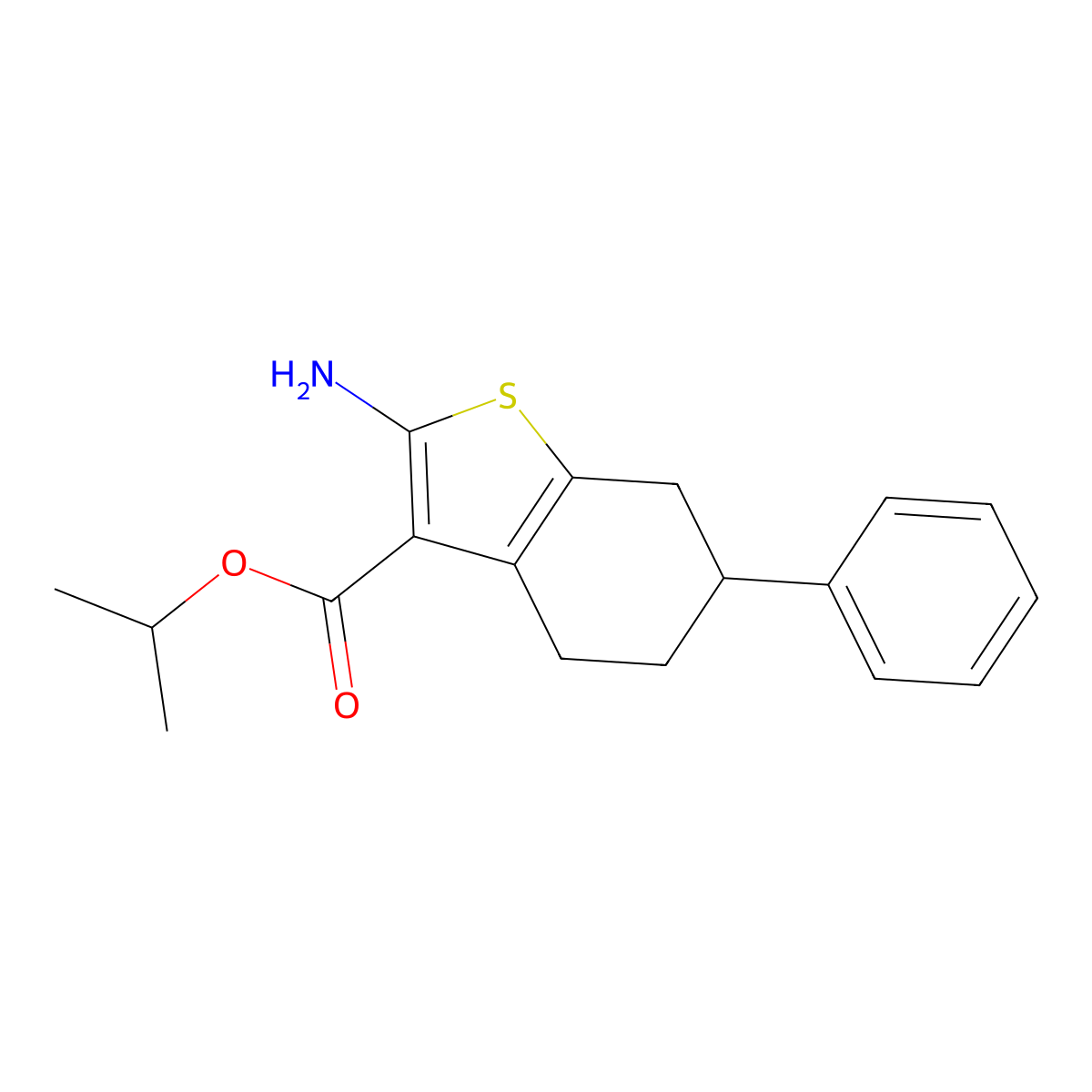 Isopropyl 2-amino-6-phenyl-4,5,6,7-tetrahydro-1-benzothiophene-3-carboxylate molecular structure, CAS 438214-76-7