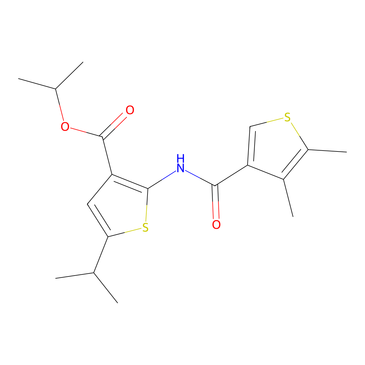 1-Methylethyl 2-[[(4,5-dimethyl-3-thienyl)carbonyl]amino]-5-(1-methylethyl)-3-thiophenecarboxylate molecular structure, CAS 438214-77-8