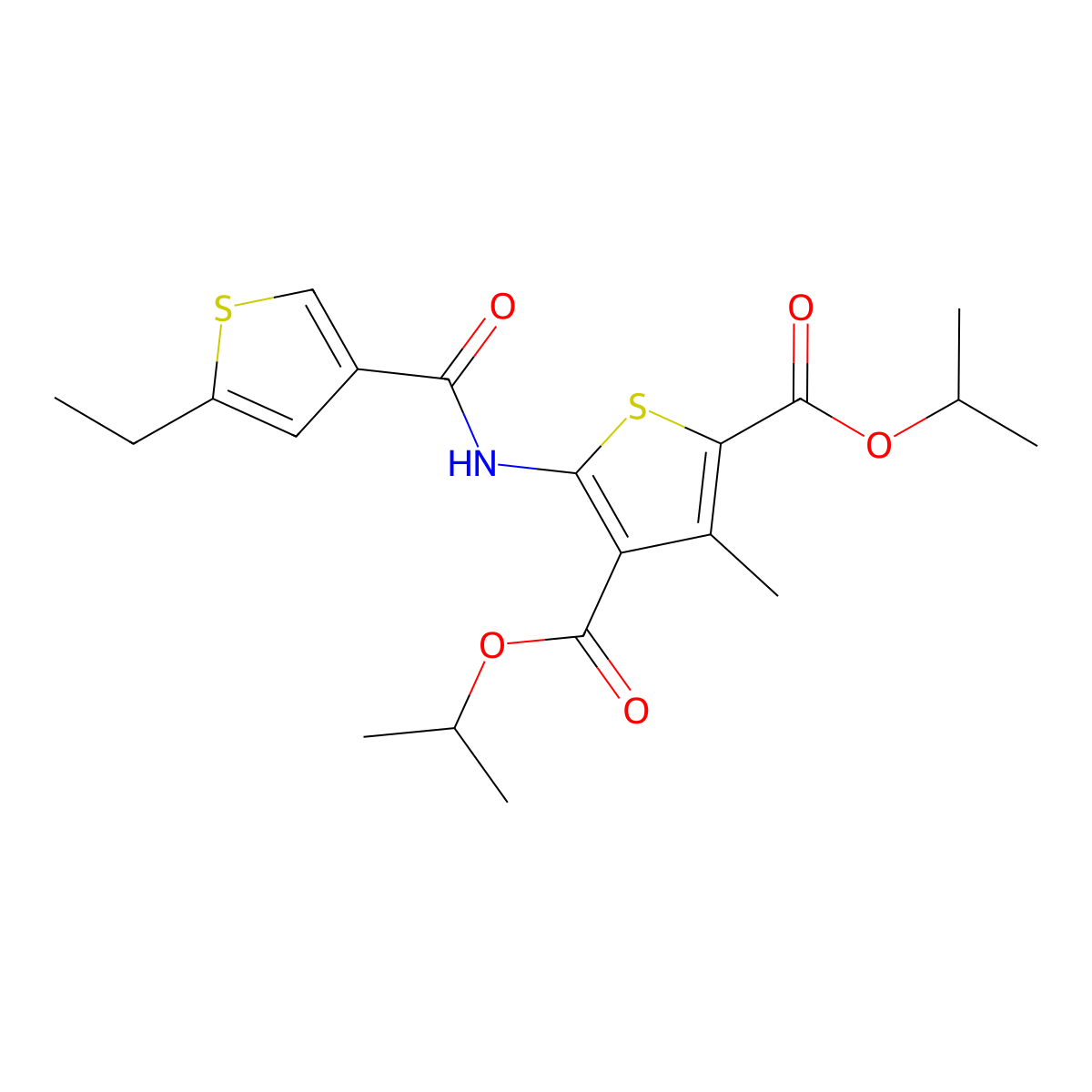 Diisopropyl 5-{[(5-ethyl-3-thienyl)carbonyl]amino}-3-methyl-2,4-thiophenedicarboxylate molecular structure, CAS 438214-90-5