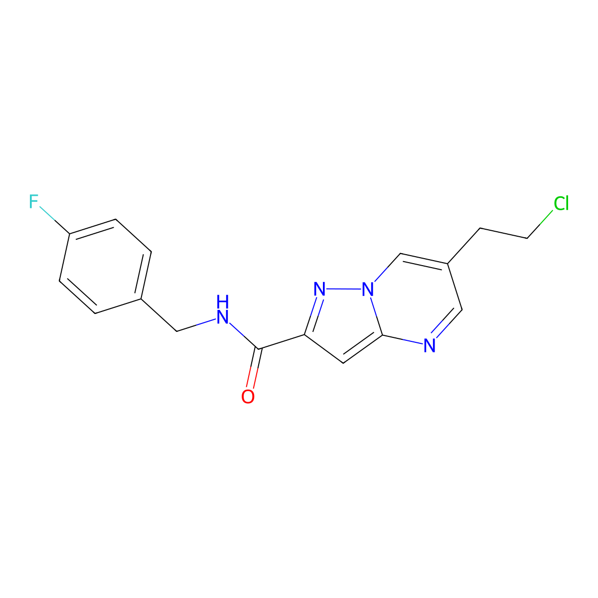 6-(2-chloroethyl)-N-(4-fluorobenzyl)pyrazolo[1,5-a]pyrimidine-2-carboxamide molecular structure, CAS 438215-02-2