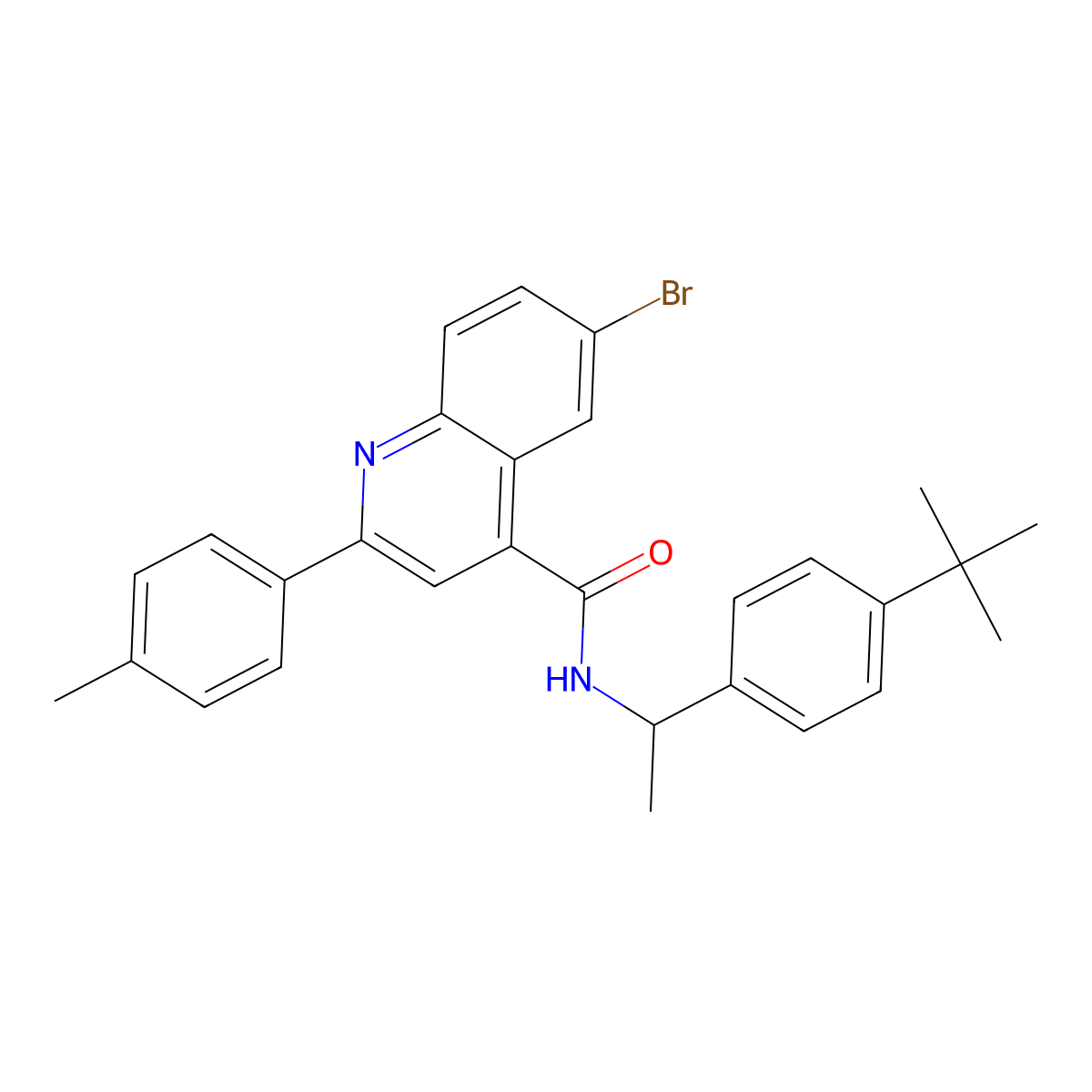 6-bromo-N-[1-(4-tert-butylphenyl)ethyl]-2-(4-methylphenyl)quinoline-4-carboxamide molecular structure, CAS 438215-09-9