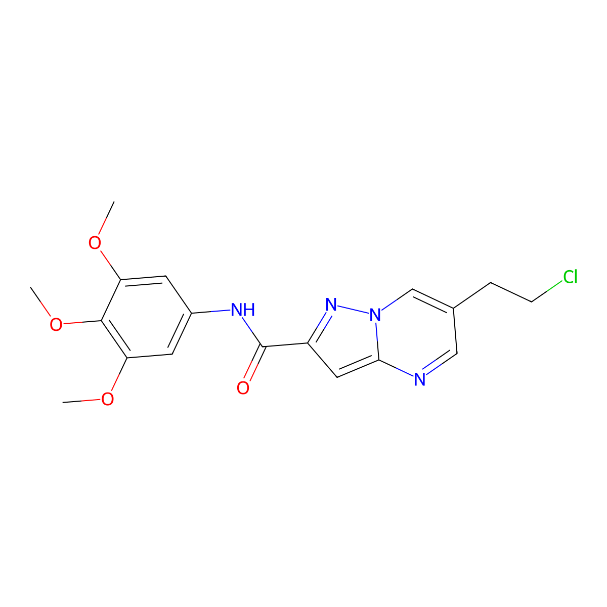 6-(2-chloroethyl)-N-(3,4,5-trimethoxyphenyl)pyrazolo[1,5-a]pyrimidine-2-carboxamide molecular structure, CAS 438215-26-0