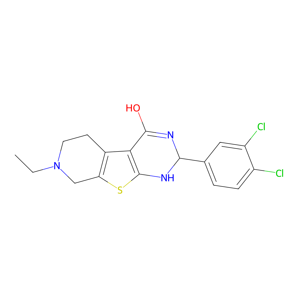 2-(3,4-dichlorophenyl)-7-ethyl-2,3,5,6,7,8-hexahydropyrido[4',3':4,5]thieno[2,3-d]pyrimidin-4(1H)-one molecular structure, CAS 438215-37-3