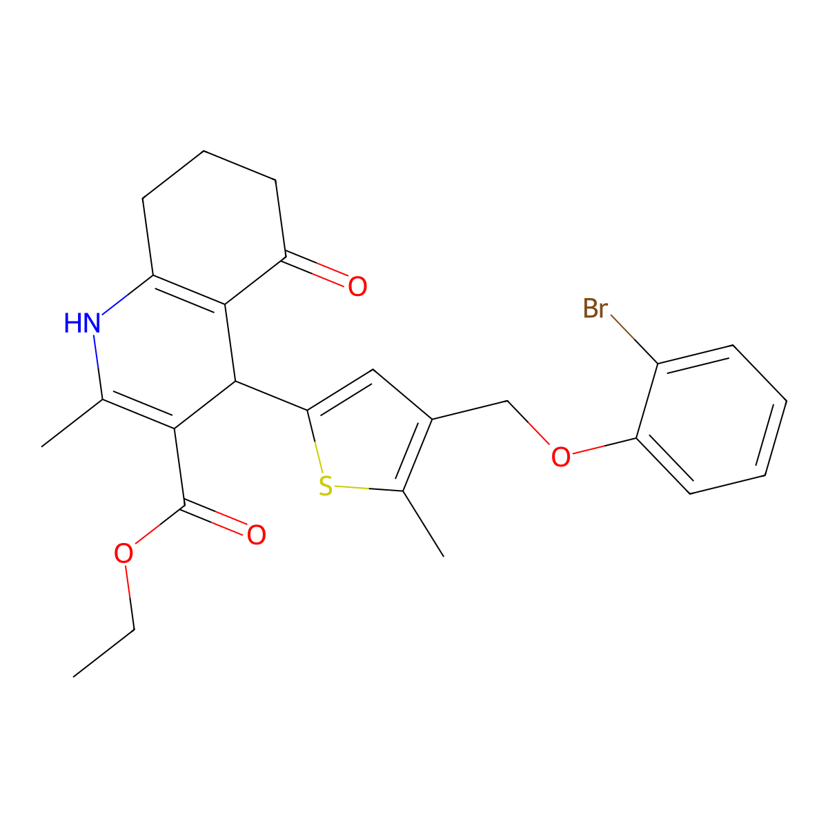 Ethyl 4-[4-[(2-bromophenoxy)methyl]-5-methyl-2-thienyl]-1,4,5,6,7,8-hexahydro-2-methyl-5-oxo-3-quinolinecarboxylate molecular structure, CAS 438215-40-8