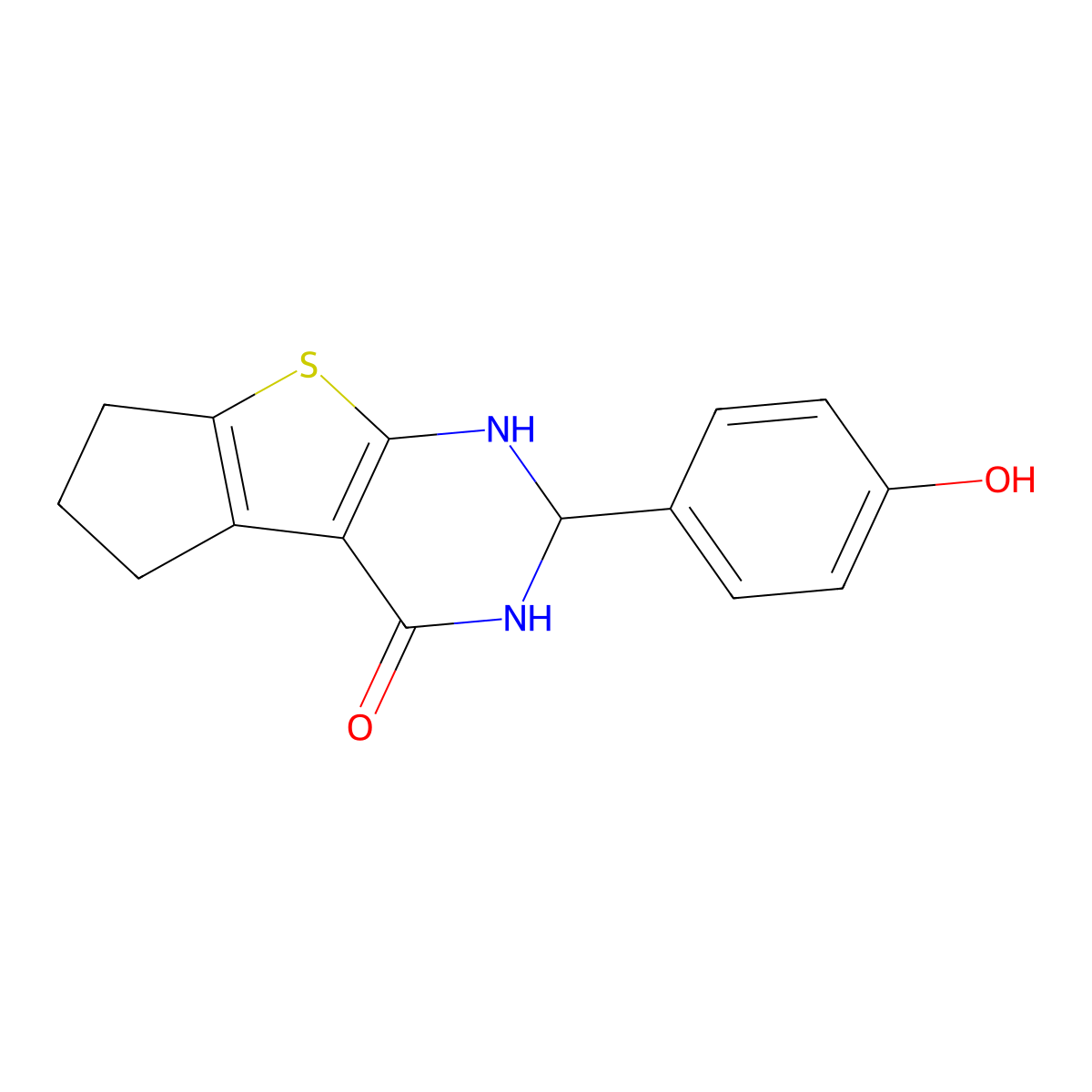 2-(4-hydroxyphenyl)-1,2,3,5,6,7-hexahydro-4H-cyclopenta[4,5]thieno[2,3-d]pyrimidin-4-one molecular structure, CAS 438215-53-3