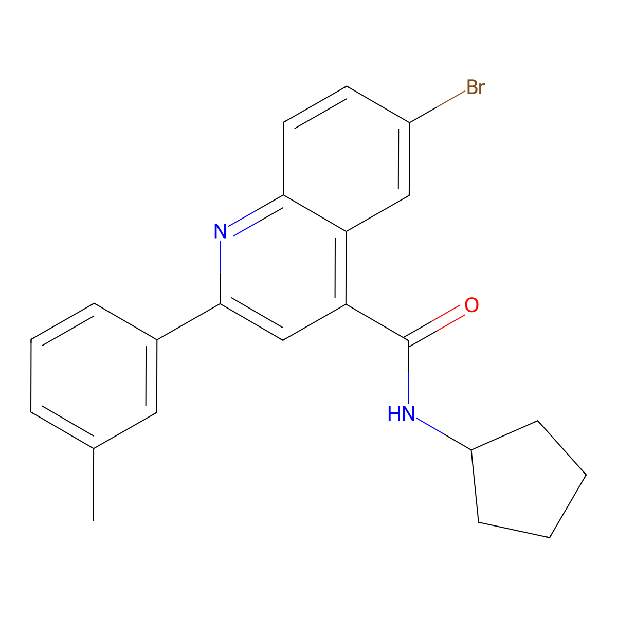 6-bromo-N-cyclopentyl-2-(3-methylphenyl)quinoline-4-carboxamide molecular structure, CAS 438215-68-0